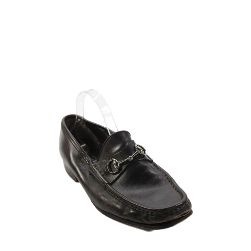 Gucci Mens Slip On Round Toe Horsebit Loafers Brown Leather Size 43.5E